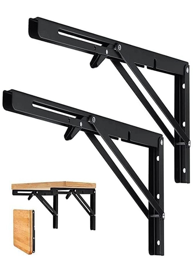 JUGTE Folding Shelf Brackets Heavy Duty Metal Collapsible Shelf Bracket for Bench Table, Shelf Hinge Wall Mounted Space Saving DIY Bracket (40 CM, 2) - Image 3